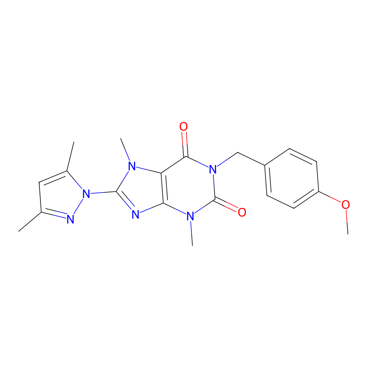 8-(3,5-dimethyl-1H-pyrazol-1-yl)-1-(4-methoxybenzyl)-3,7-dimethyl-1H-purine-2,6(3H,7H)-dione molecular structure, CAS 1170617-37-4