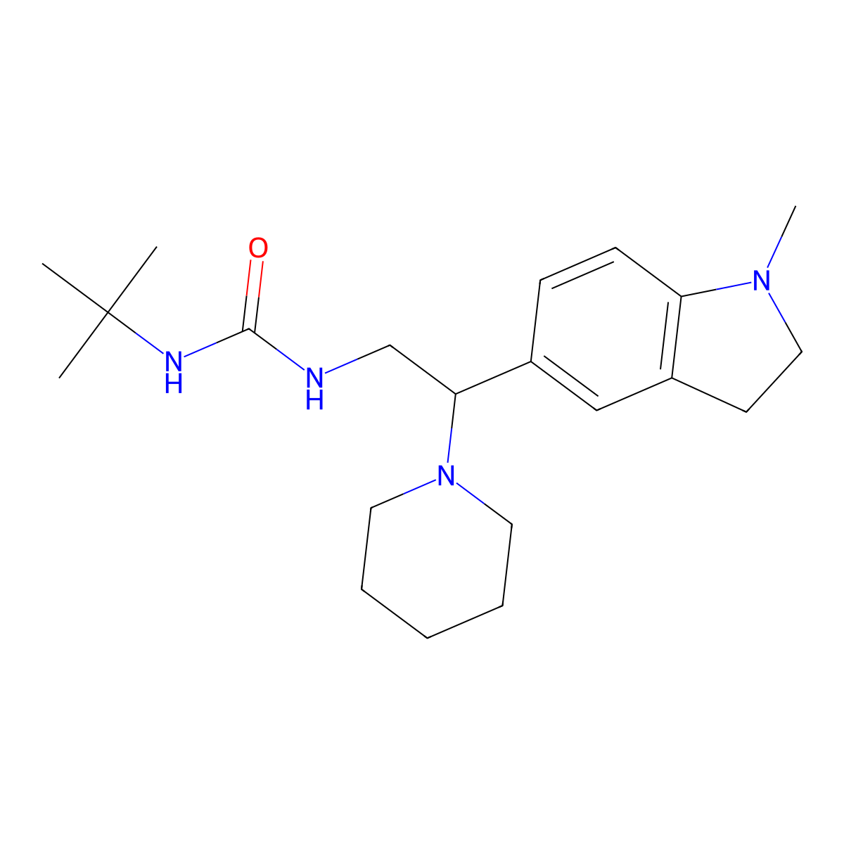 1-(Tert-butyl)-3-(2-(1-methylindolin-5-yl)-2-(piperidin-1-yl)ethyl)urea molecular structure, CAS 1170619-24-5