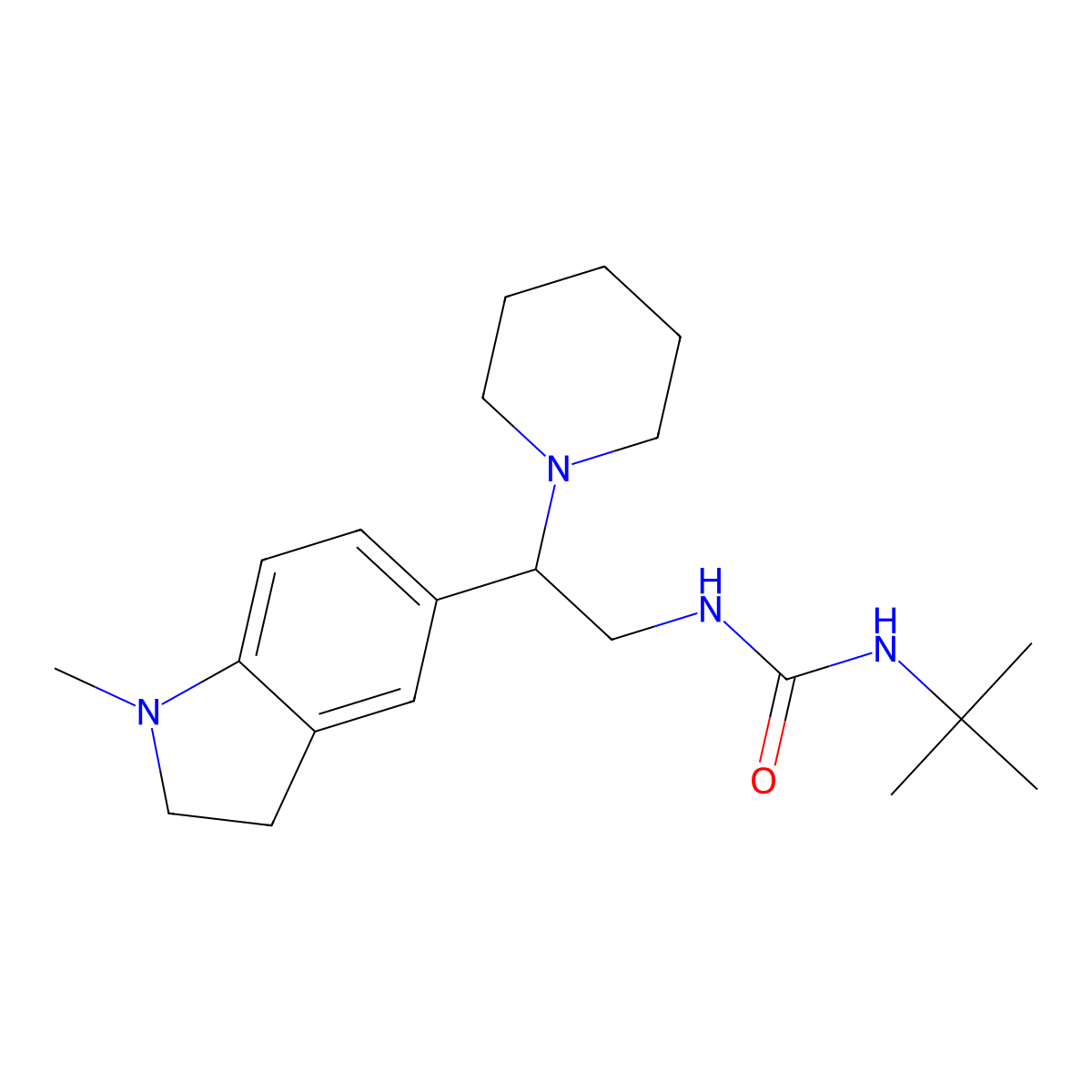 1-(Tert-butyl)-3-(2-(1-methylindolin-5-yl)-2-(piperidin-1-yl)ethyl)urea molecular structure, CAS 1170619-24-5