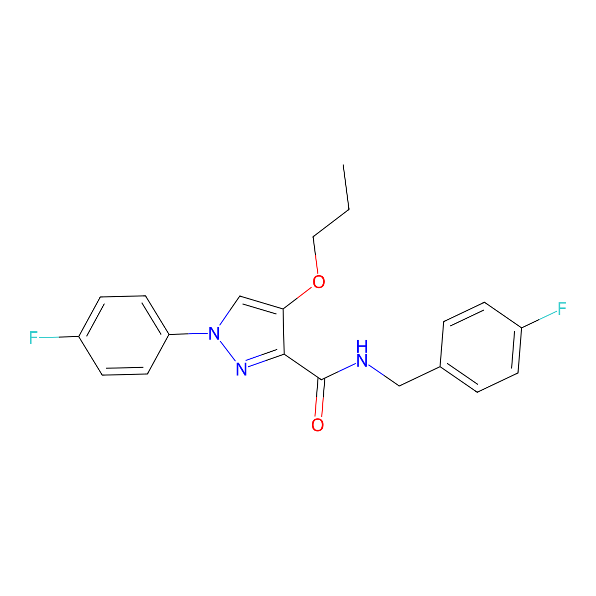 N-(4-fluorobenzyl)-1-(4-fluorophenyl)-4-propoxy-1H-pyrazole-3-carboxamide molecular structure, CAS 1170619-29-0