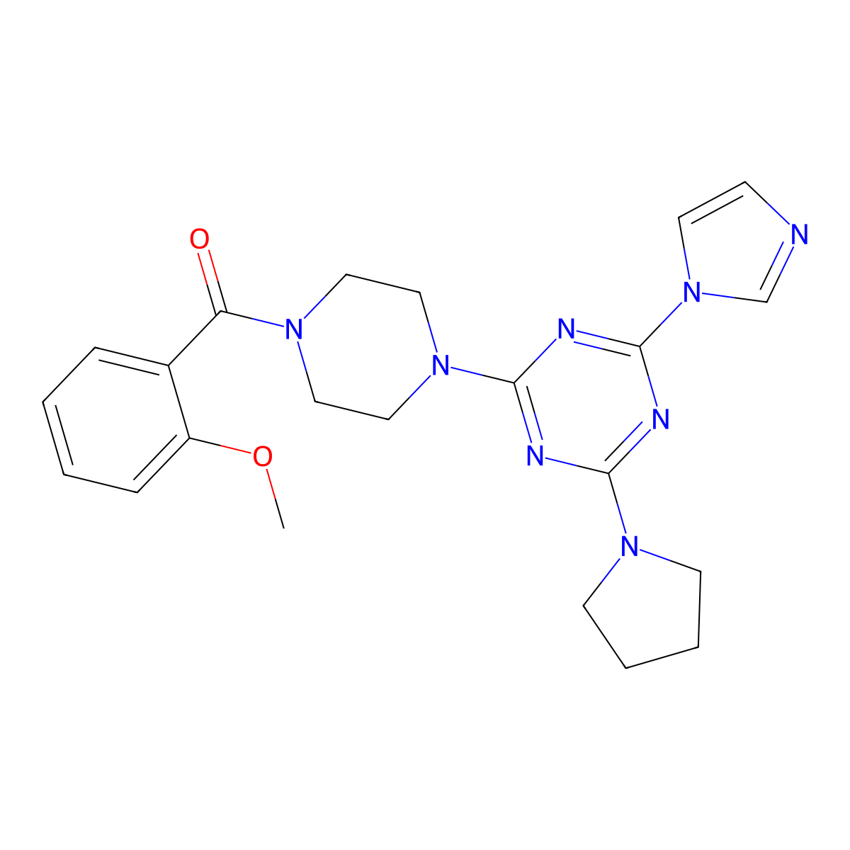 (4-(4-(1H-imidazol-1-yl)-6-(pyrrolidin-1-yl)-1,3,5-triazin-2-yl)piperazin-1-yl)(2-methoxyphenyl)methanone molecular structure, CAS 1170620-49-1