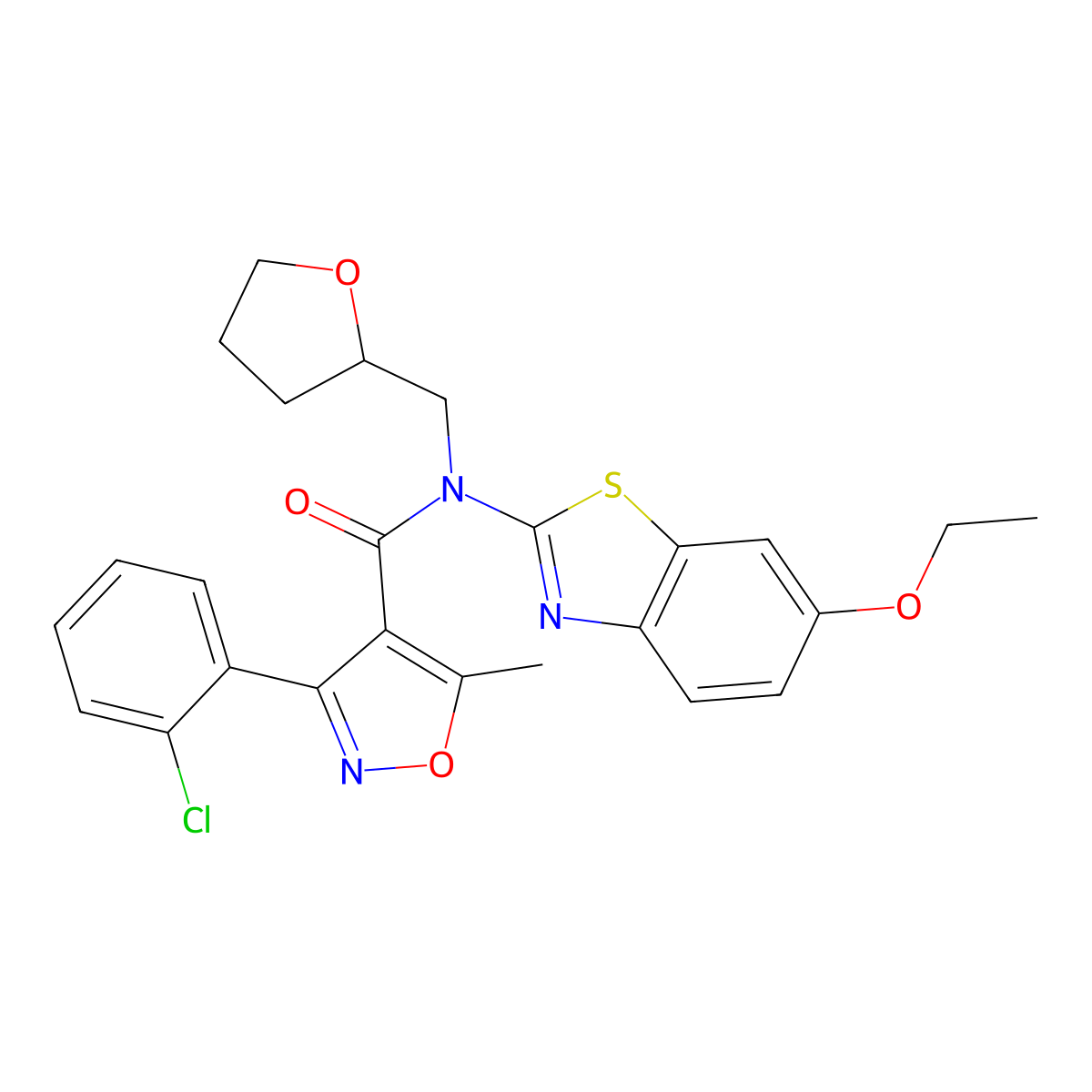 3-(2-chlorophenyl)-N-(6-ethoxybenzo[d]thiazol-2-yl)-5-methyl-N-((tetrahydrofuran-2-yl)methyl)isoxazole-4-carboxamide molecular structure, CAS 1170620-82-2