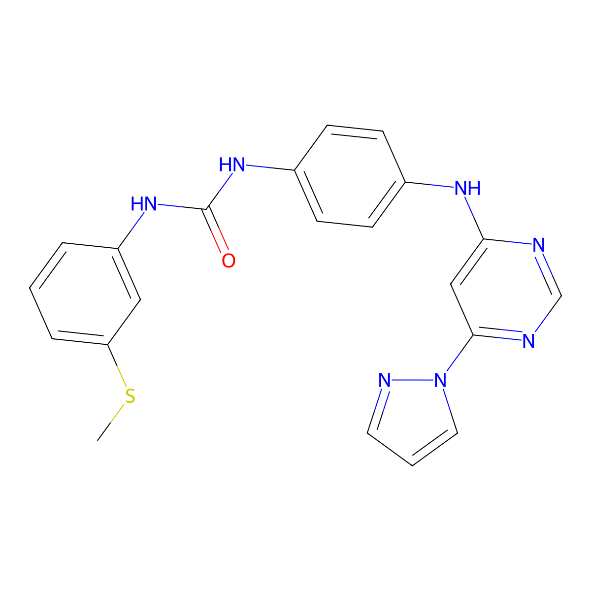 1-(4-((6-(1H-pyrazol-1-yl)pyrimidin-4-yl)amino)phenyl)-3-(3-(methylthio)phenyl)urea molecular structure, CAS 1170620-93-5