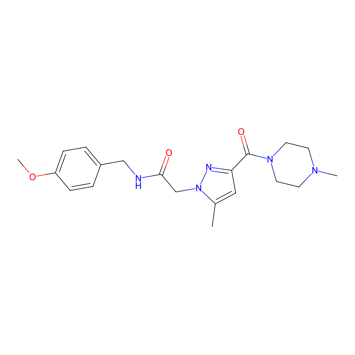 N-(4-methoxybenzyl)-2-(5-methyl-3-(4-methylpiperazine-1-carbonyl)-1H-pyrazol-1-yl)acetamide molecular structure, CAS 1170621-47-2