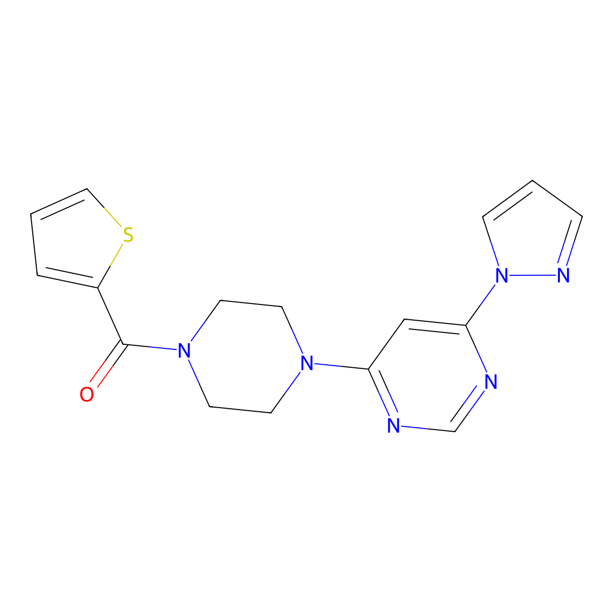 (4-(6-(1H-pyrazol-1-yl)pyrimidin-4-yl)piperazin-1-yl)(thiophen-2-yl)methanone molecular structure, CAS 1170621-48-3
