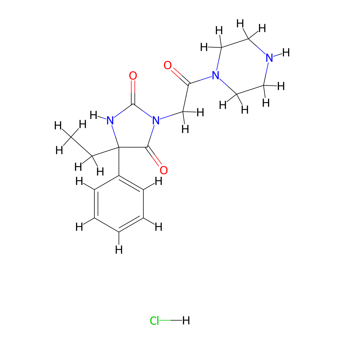 5-Ethyl-3-[2-oxo-2-(piperazin-1-yl)ethyl]-5-phenylimidazolidine-2,4-dione hydrochloride molecular structure, CAS 1170623-58-1