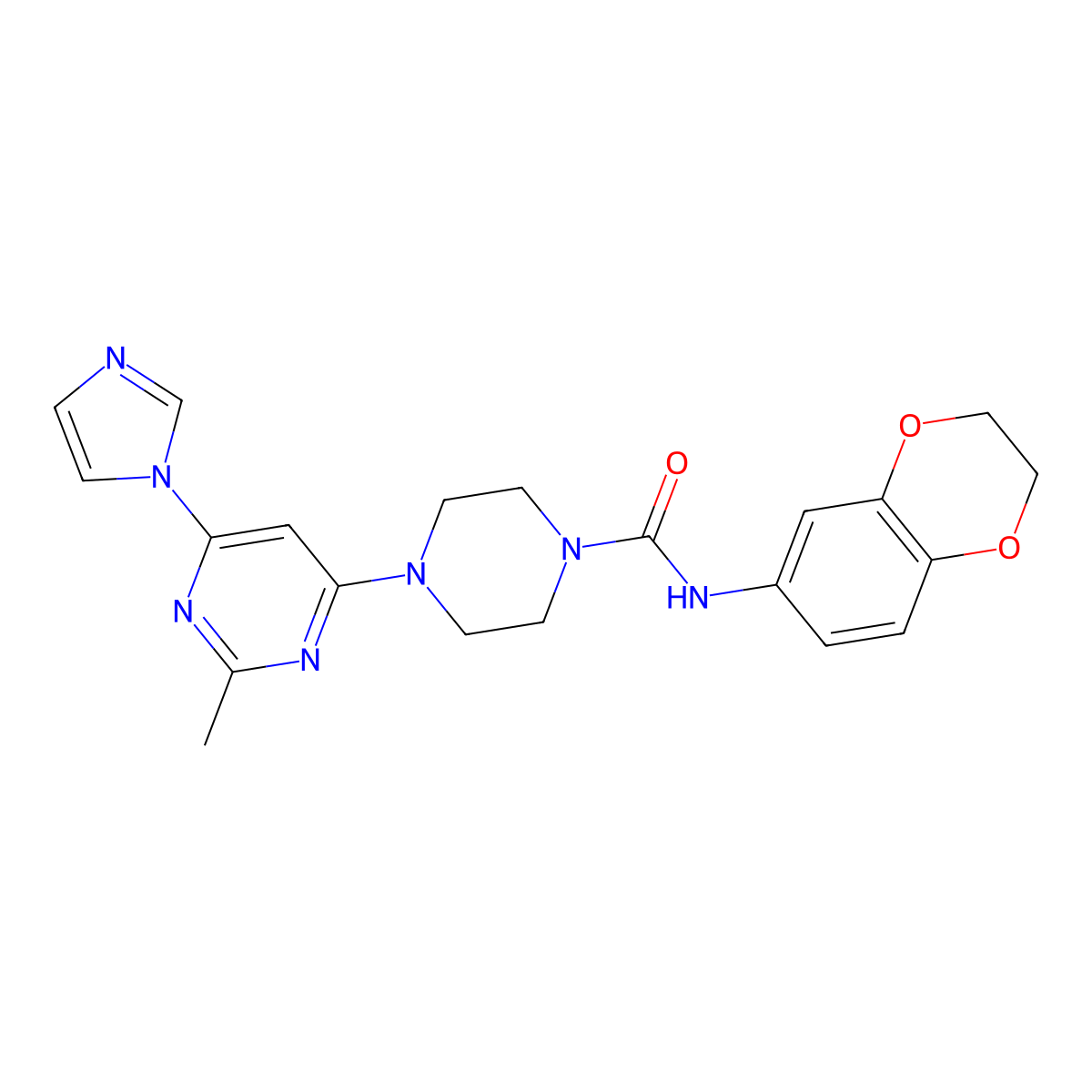 4-(6-(1H-imidazol-1-yl)-2-methylpyrimidin-4-yl)-N-(2,3-dihydrobenzo[b][1,4]dioxin-6-yl)piperazine-1-carboxamide molecular structure, CAS 1170623-69-4