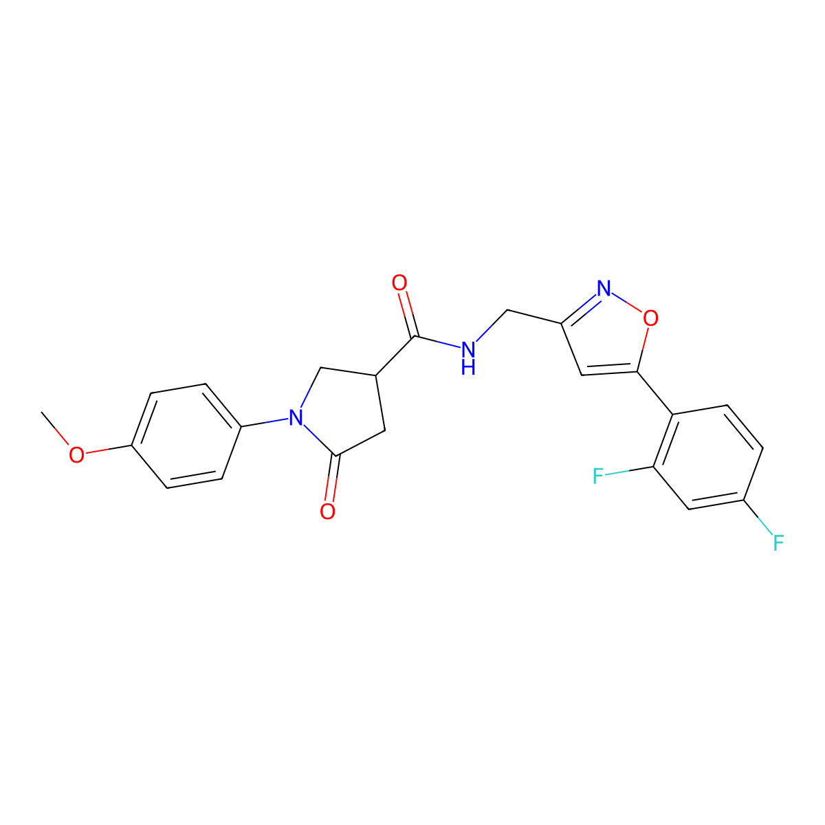 N-((5-(2,4-difluorophenyl)isoxazol-3-yl)methyl)-1-(4-methoxyphenyl)-5-oxopyrrolidine-3-carboxamide molecular structure, CAS 1170623-81-0