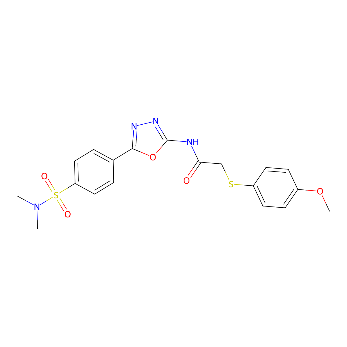N-(5-(4-(N,N-dimethylsulfamoyl)phenyl)-1,3,4-oxadiazol-2-yl)-2-((4-methoxyphenyl)thio)acetamide molecular structure, CAS 1170624-51-7