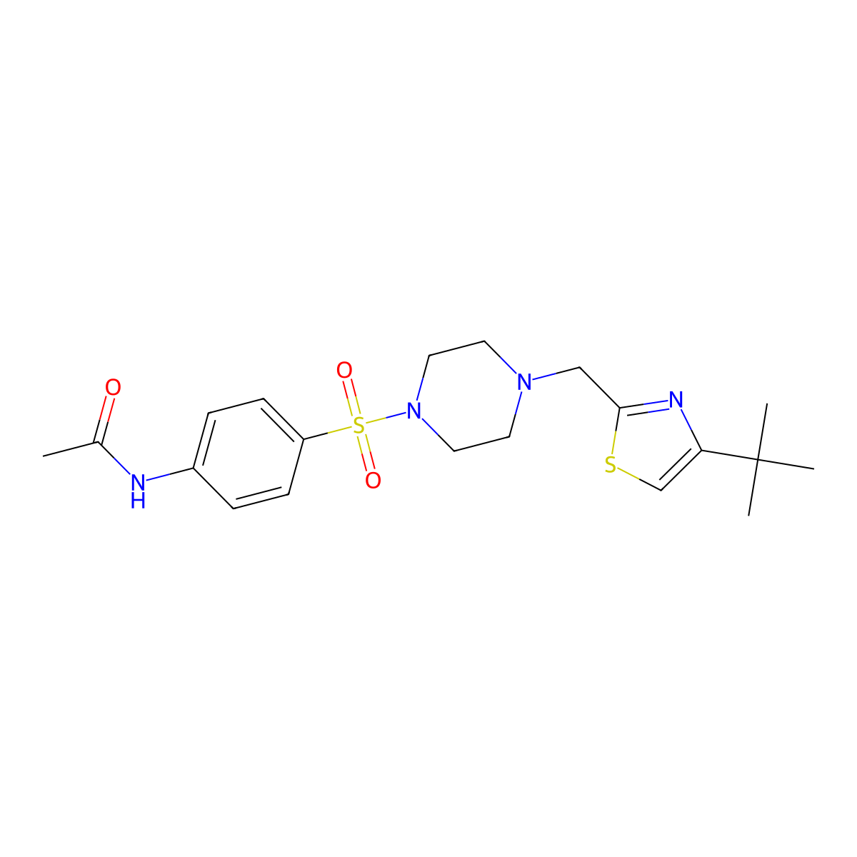 N-(4-((4-((4-(tert-butyl)thiazol-2-yl)methyl)piperazin-1-yl)sulfonyl)phenyl)acetamide molecular structure, CAS 1170625-35-0