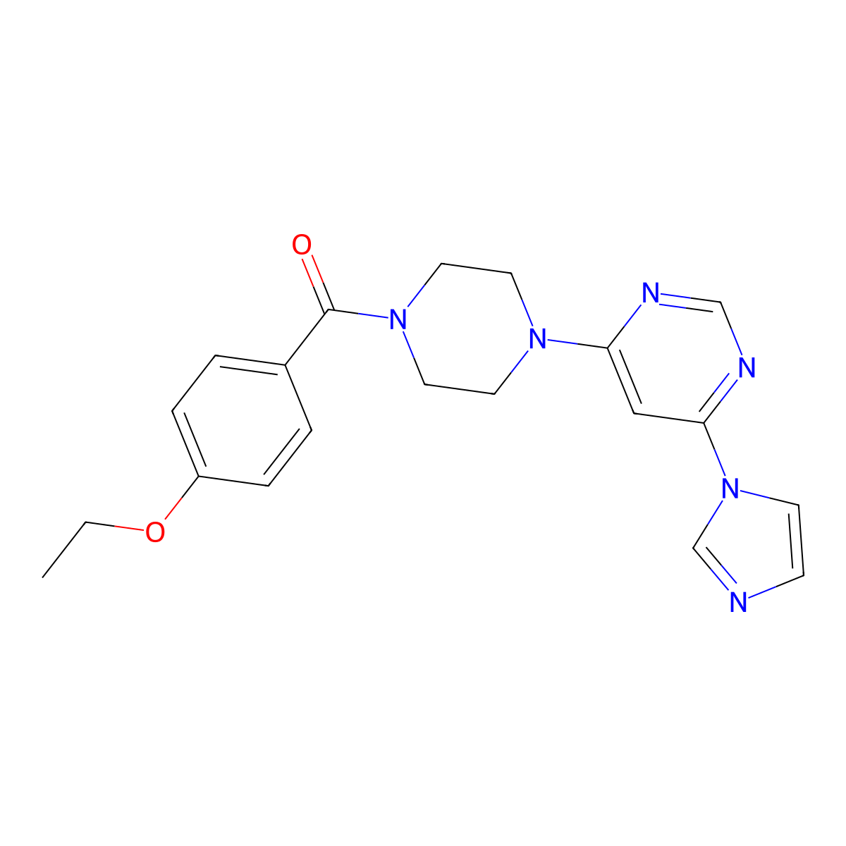 (4-(6-(1H-imidazol-1-yl)pyrimidin-4-yl)piperazin-1-yl)(4-ethoxyphenyl)methanone molecular structure, CAS 1170627-43-6