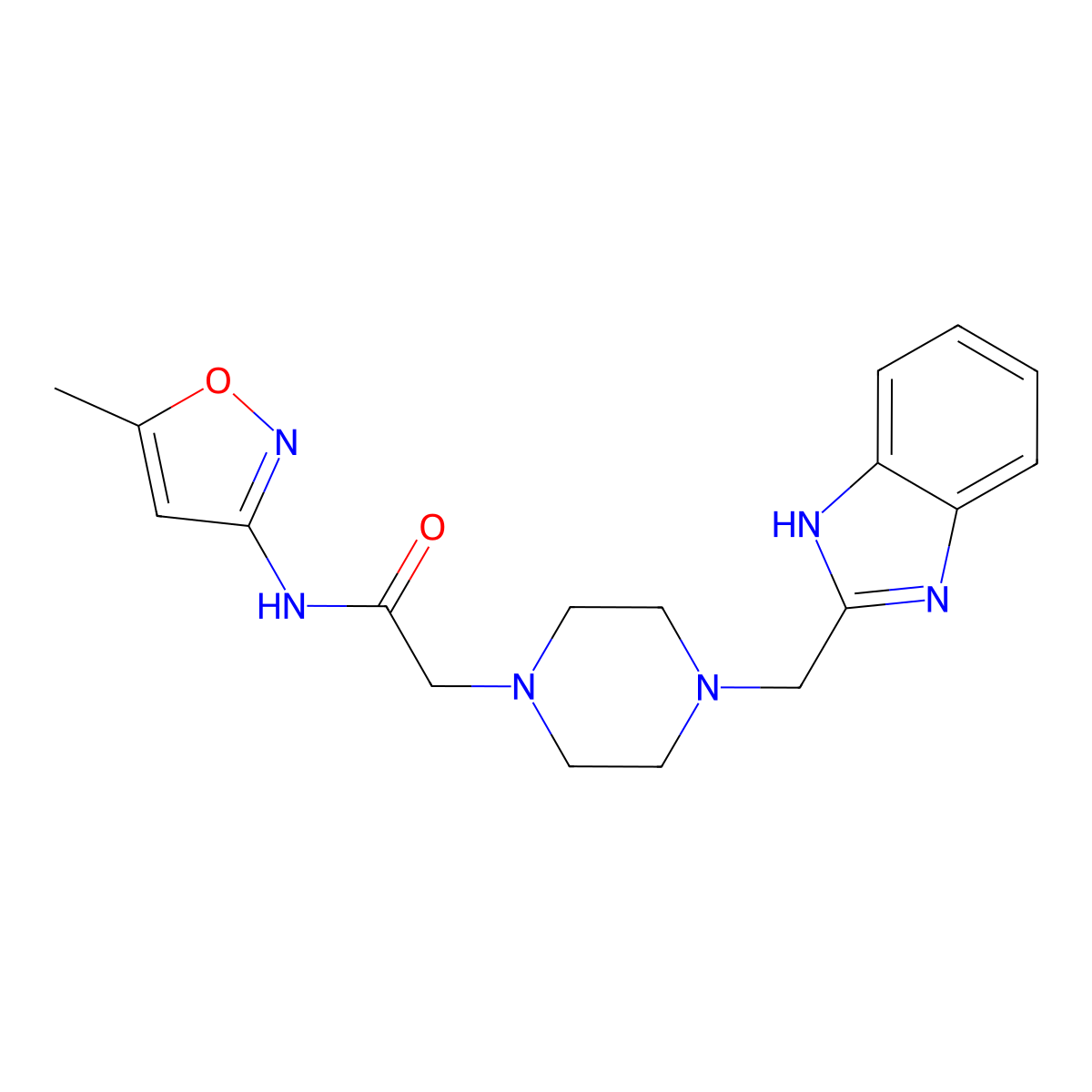 2-(4-((1H-benzo[d]imidazol-2-yl)methyl)piperazin-1-yl)-N-(5-methylisoxazol-3-yl)acetamide molecular structure, CAS 1170629-16-9