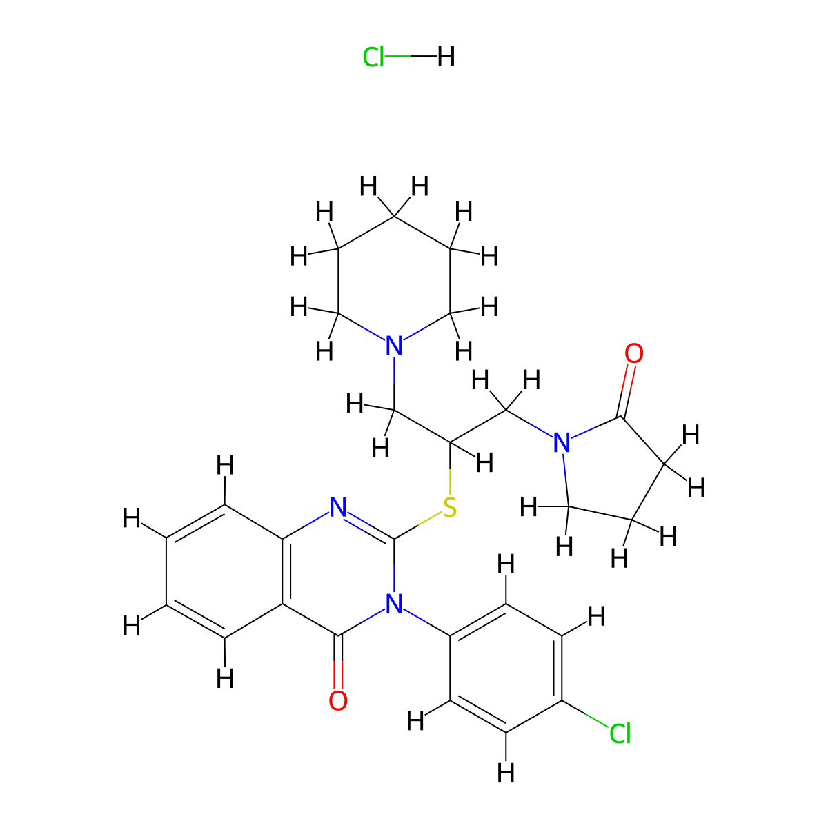 4(3H)-Quinazolinone, 3-(4-chlorophenyl)-2-((1-((2-oxo-1-pyrrolidinyl)methyl)-2-(1-piperidinyl)ethyl)thio)-, monohydrochloride molecular structure, CAS 117063-96-4