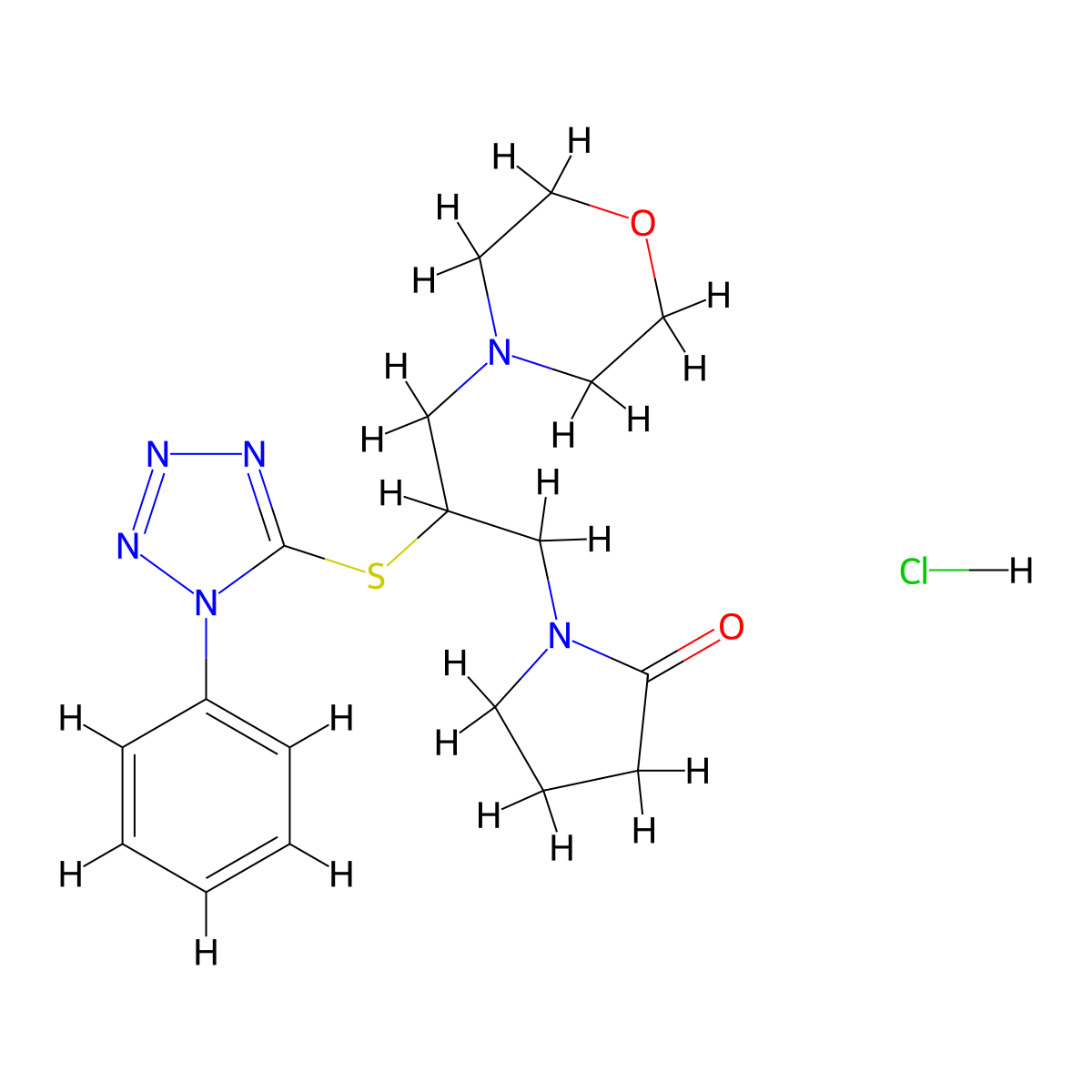 2-Pyrrolidinone, 1-(3-(4-morpholinyl)-2-((1-phenyl-1H-tetrazol-5-yl)thio)propyl)-, monohydrochloride molecular structure, CAS 117063-98-6