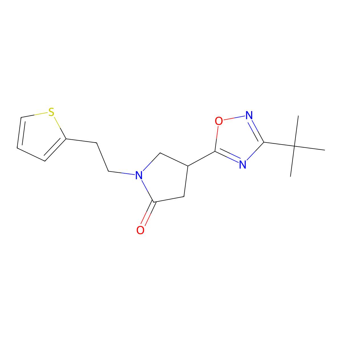 4-(3-(Tert-butyl)-1,2,4-oxadiazol-5-yl)-1-(2-(thiophen-2-yl)ethyl)pyrrolidin-2-one molecular structure, CAS 1170630-53-1