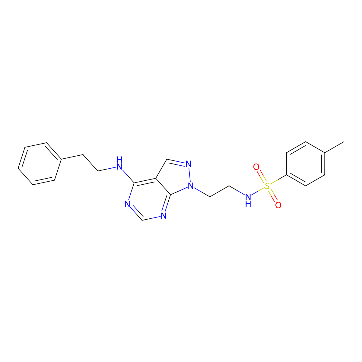 4-methyl-N-(2-(4-(phenethylamino)-1H-pyrazolo[3,4-d]pyrimidin-1-yl)ethyl)benzenesulfonamide molecular structure, CAS 1170633-66-5