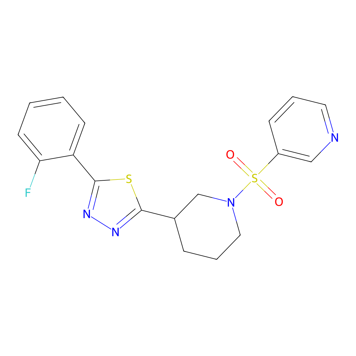 2-(2-Fluorophenyl)-5-(1-(pyridin-3-ylsulfonyl)piperidin-3-yl)-1,3,4-thiadiazole molecular structure, CAS 1170634-89-5