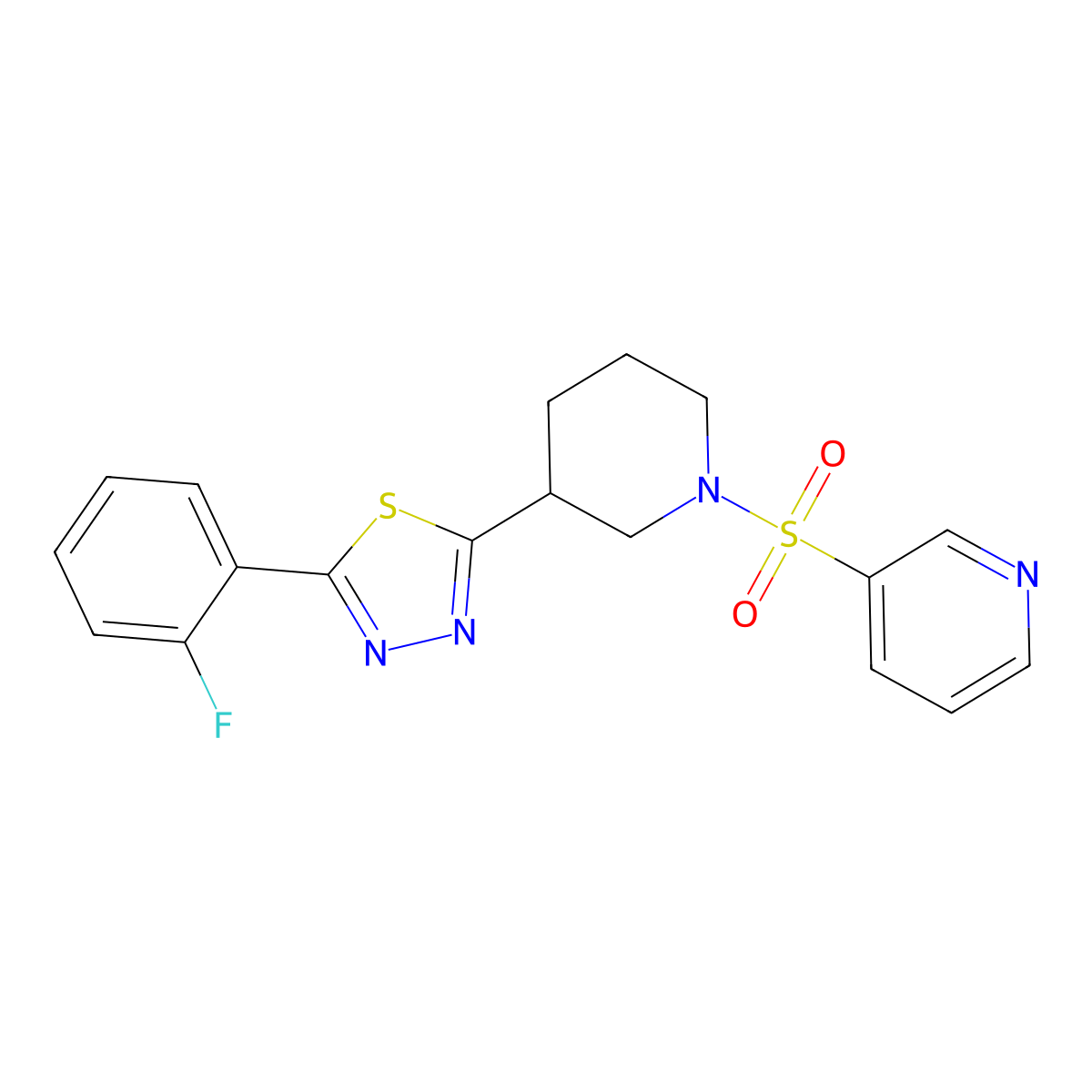2-(2-Fluorophenyl)-5-(1-(pyridin-3-ylsulfonyl)piperidin-3-yl)-1,3,4-thiadiazole molecular structure, CAS 1170634-89-5