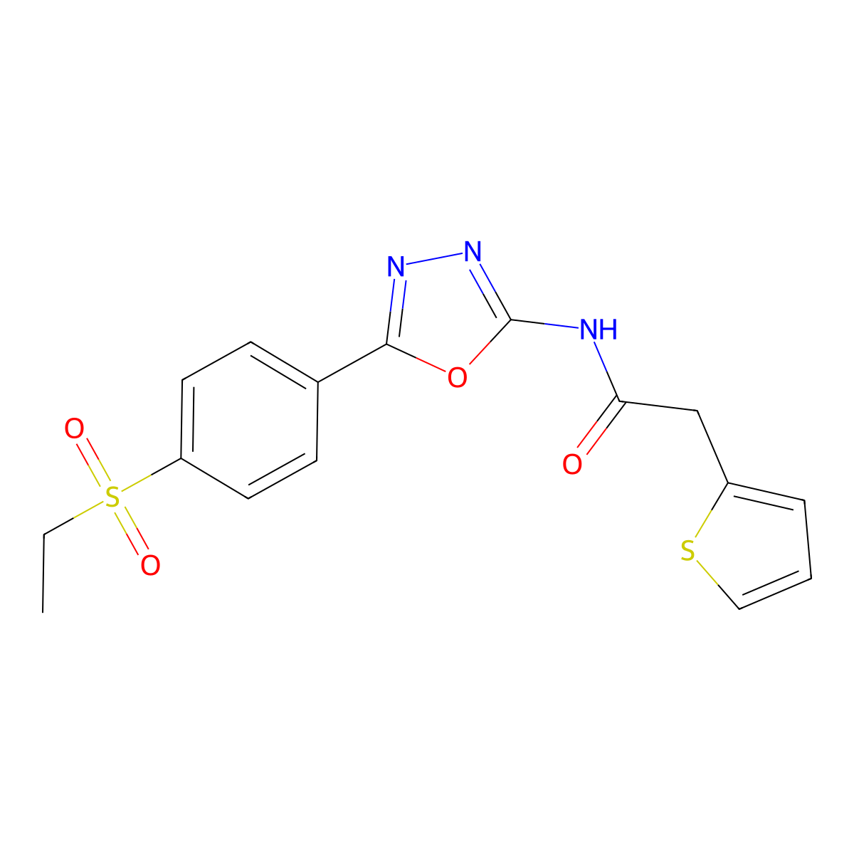 N-(5-(4-(ethylsulfonyl)phenyl)-1,3,4-oxadiazol-2-yl)-2-(thiophen-2-yl)acetamide molecular structure, CAS 1170635-67-2