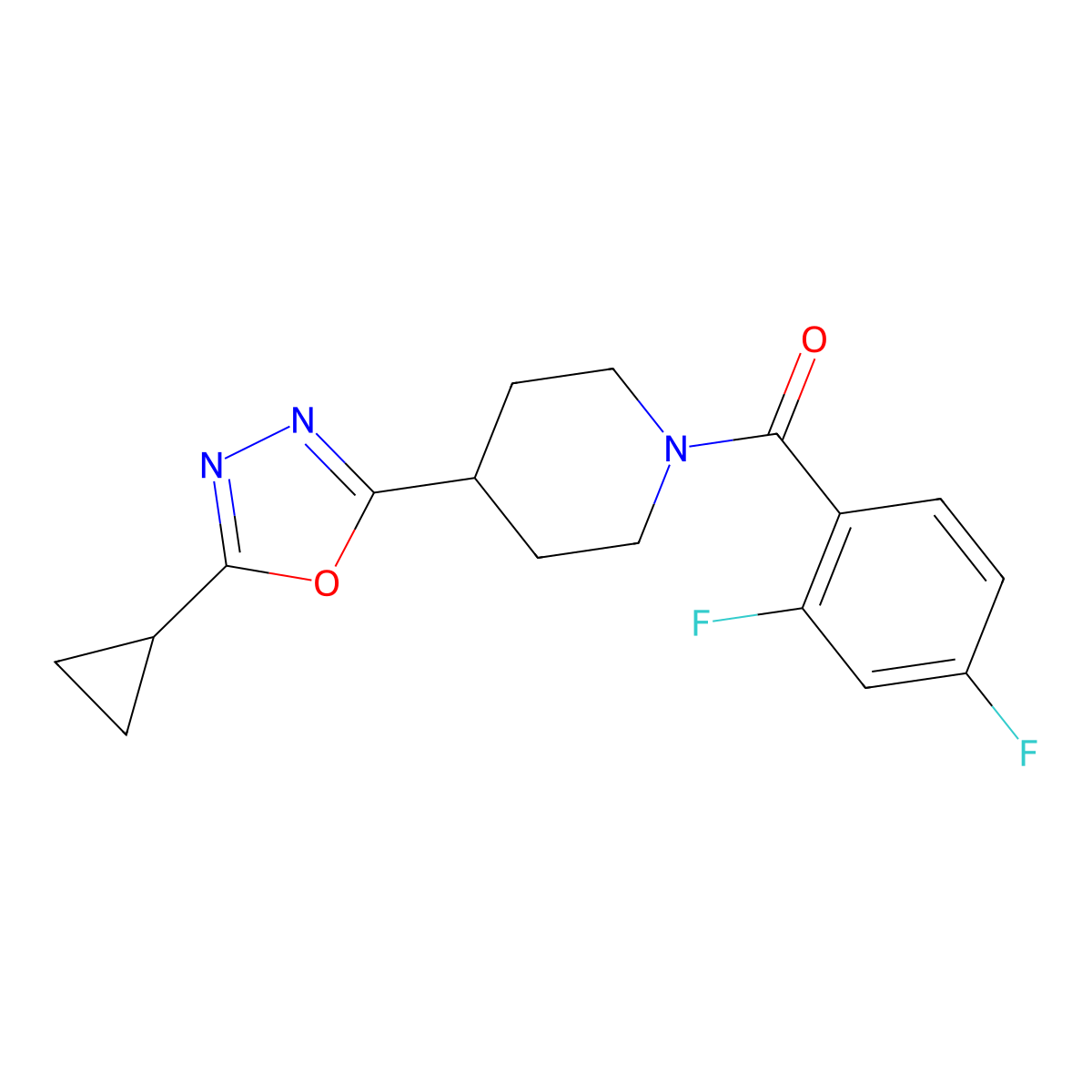 (4-(5-Cyclopropyl-1,3,4-oxadiazol-2-yl)piperidin-1-yl)(2,4-difluorophenyl)methanone molecular structure, CAS 1170635-77-4