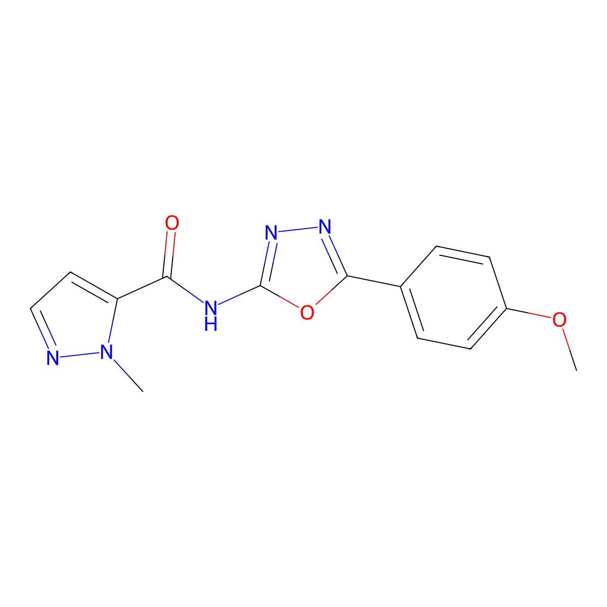 N-[5-(4-methoxyphenyl)-1,3,4-oxadiazol-2-yl]-1-methyl-1H-pyrazole-5-carboxamide molecular structure, CAS 1170637-38-3