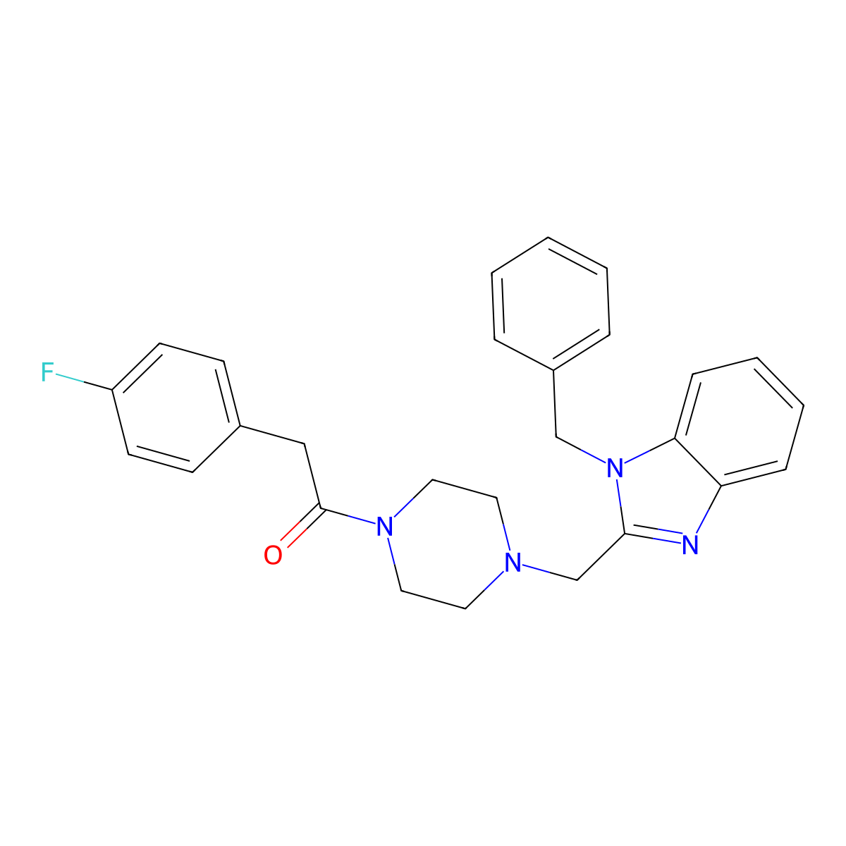 1-(4-((1-benzyl-1H-benzo[d]imidazol-2-yl)methyl)piperazin-1-yl)-2-(4-fluorophenyl)ethanone molecular structure, CAS 1170637-63-4
