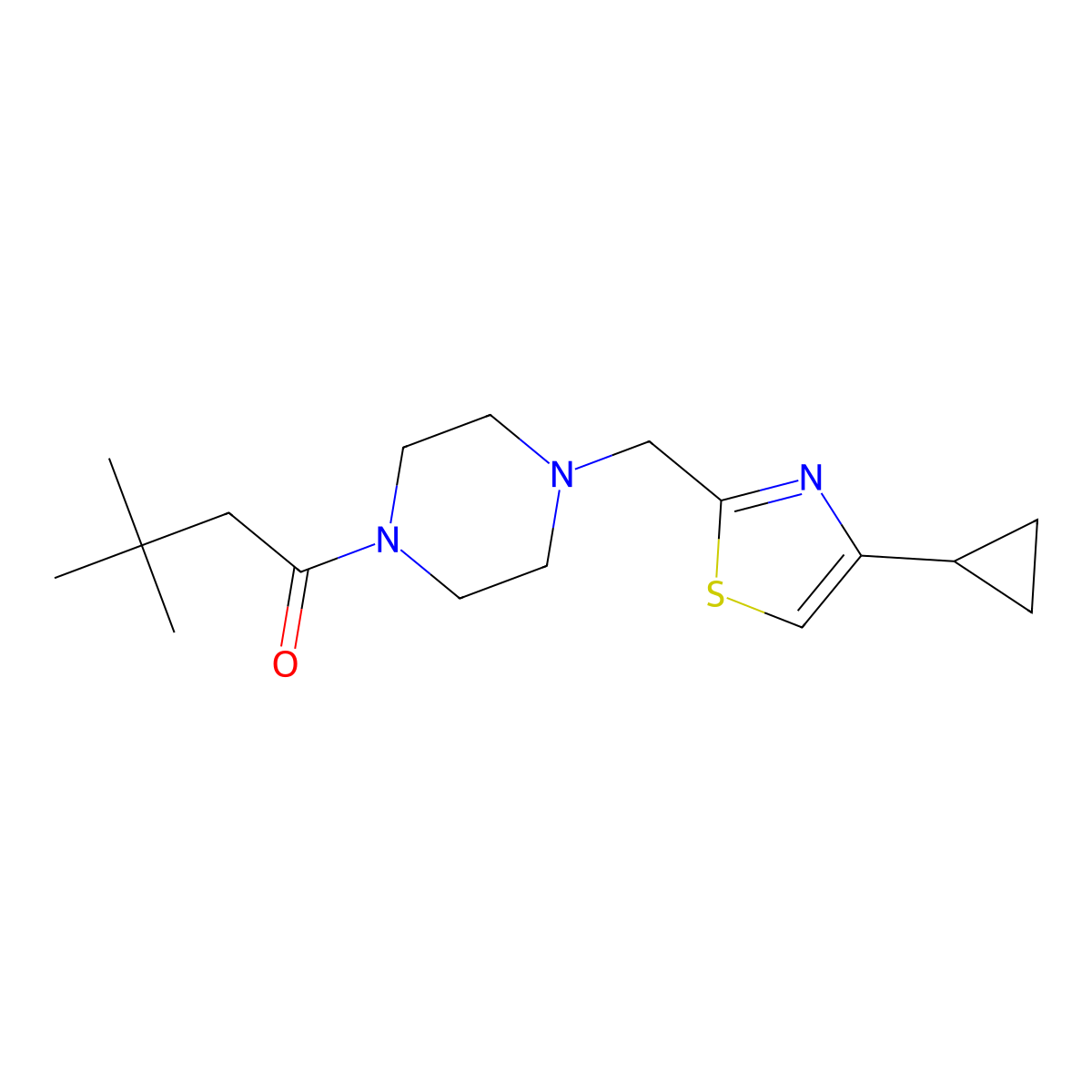 1-(4-((4-Cyclopropylthiazol-2-yl)methyl)piperazin-1-yl)-3,3-dimethylbutan-1-one molecular structure, CAS 1170637-91-8