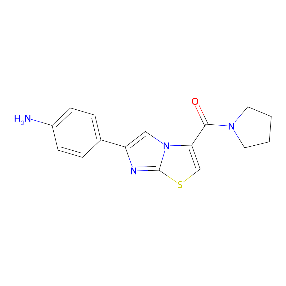 {4-[3-(Pyrrolidin-1-ylcarbonyl)imidazo[2,1-b][1,3]thiazol-6-yl]phenyl}amine molecular structure, CAS 1170638-37-5
