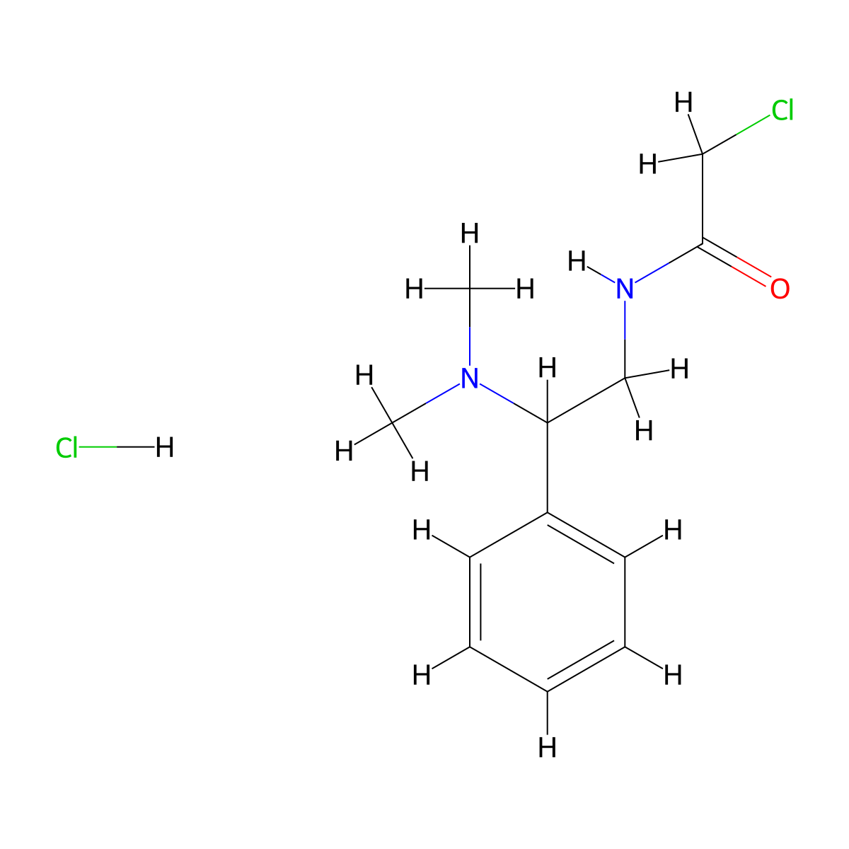 2-chloro-N-(2-(dimethylamino)-2-phenylethyl)acetamide hydrochloride molecular structure, CAS 1170638-48-8