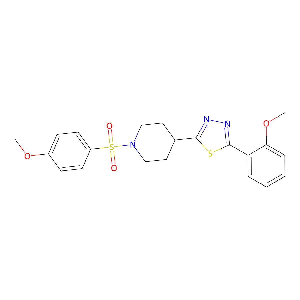2-(2-Methoxyphenyl)-5-(1-((4-methoxyphenyl)sulfonyl)piperidin-4-yl)-1,3,4-thiadiazole molecular structure, CAS 1170639-46-9