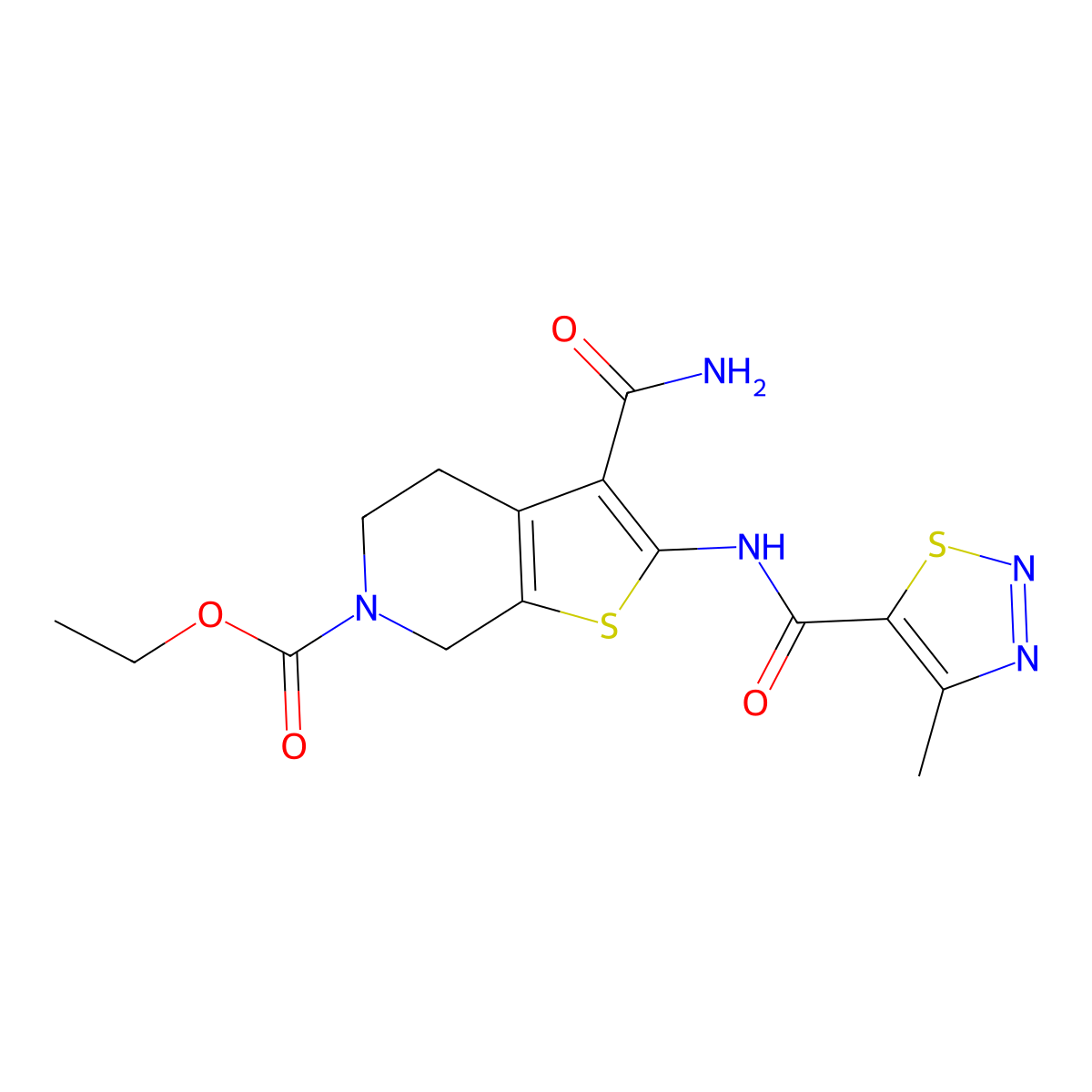 ethyl 3-carbamoyl-2-(4-methyl-1,2,3-thiadiazole-5-carboxamido)-4,5-dihydrothieno[2,3-c]pyridine-6(7H)-carboxylate molecular structure, CAS 1170640-53-5