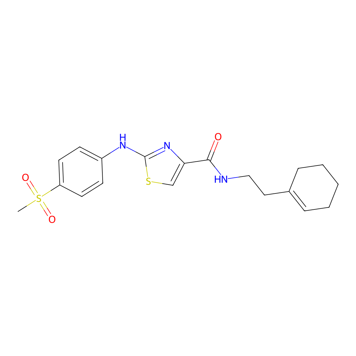 N-(2-(cyclohex-1-en-1-yl)ethyl)-2-((4-(methylsulfonyl)phenyl)amino)thiazole-4-carboxamide molecular structure, CAS 1170640-65-9