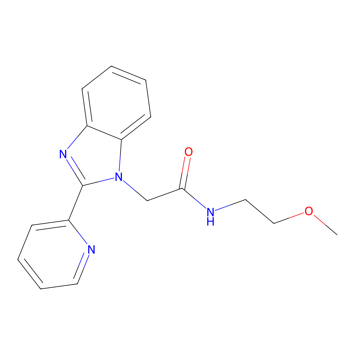 N-(2-methoxyethyl)-2-(2-(pyridin-2-yl)-1H-benzo[d]imidazol-1-yl)acetamide molecular structure, CAS 1170641-43-6