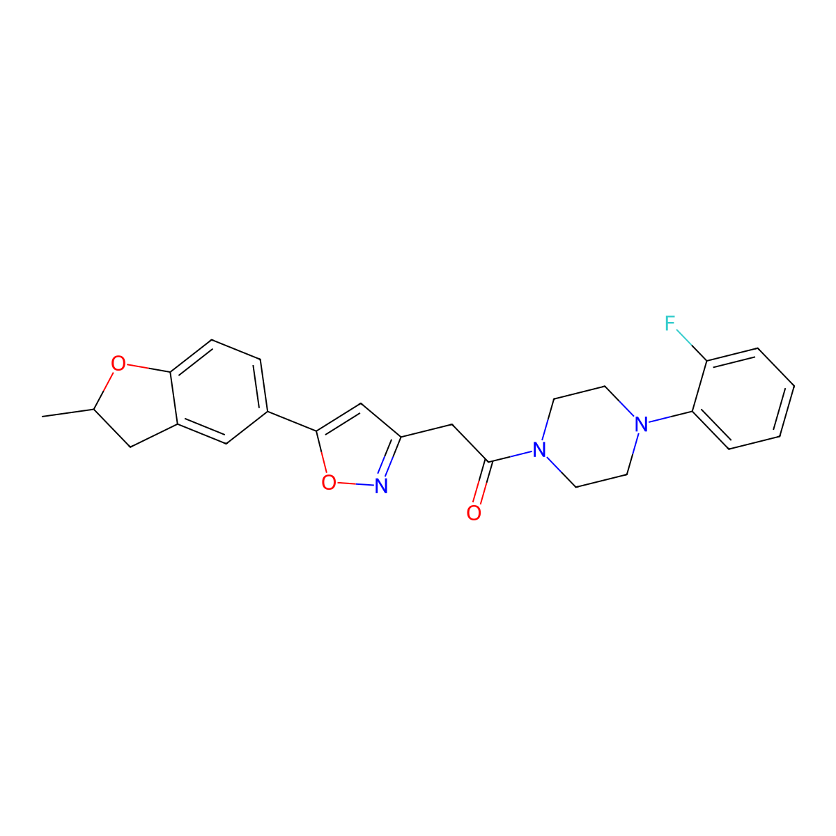 1-(4-(2-Fluorophenyl)piperazin-1-yl)-2-(5-(2-methyl-2,3-dihydrobenzofuran-5-yl)isoxazol-3-yl)ethanone molecular structure, CAS 1170642-40-6