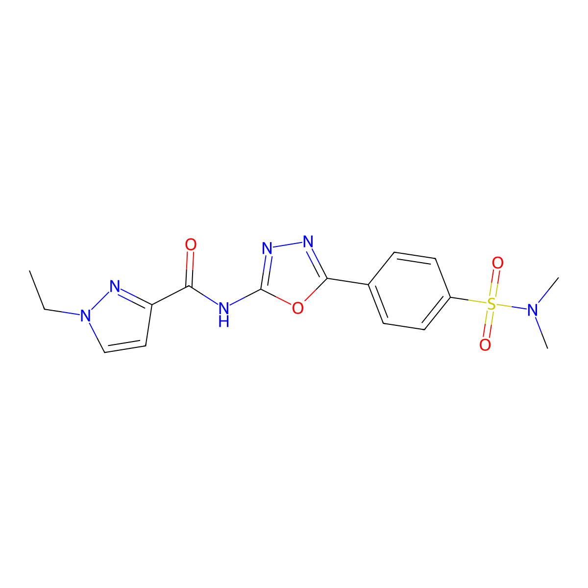 N-(5-(4-(N,N-dimethylsulfamoyl)phenyl)-1,3,4-oxadiazol-2-yl)-1-ethyl-1H-pyrazole-3-carboxamide molecular structure, CAS 1170644-02-6