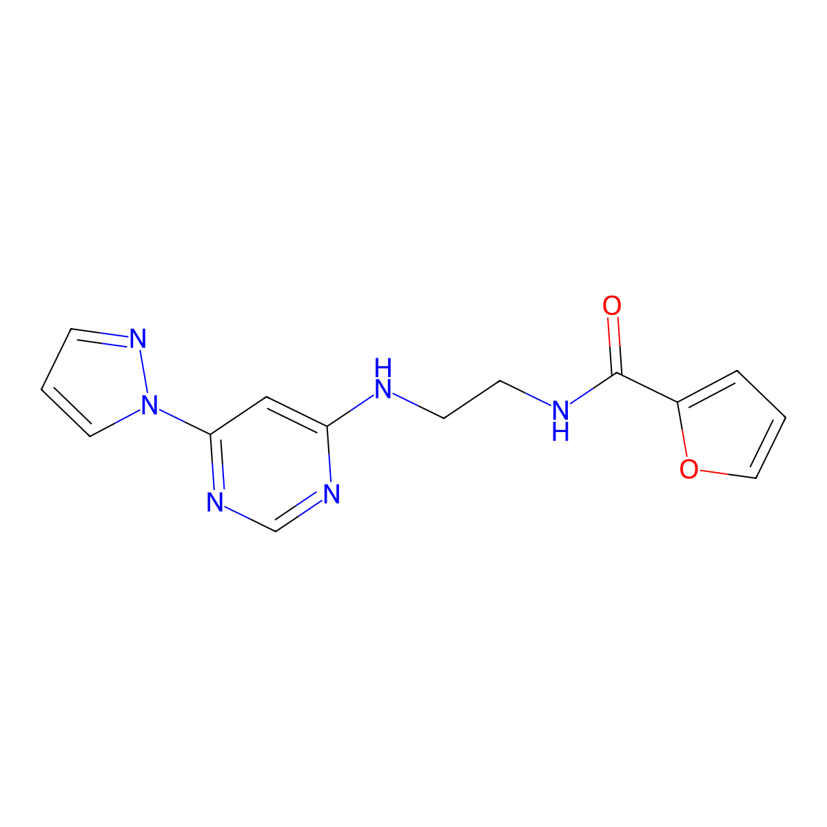 N-(2-((6-(1H-pyrazol-1-yl)pyrimidin-4-yl)amino)ethyl)furan-2-carboxamide molecular structure, CAS 1170644-08-2