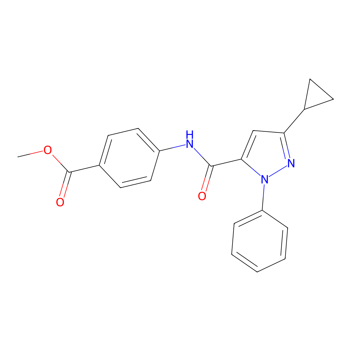 methyl 4-{[(3-cyclopropyl-1-phenyl-1H-pyrazol-5-yl)carbonyl]amino}benzoate molecular structure, CAS 1170644-83-3