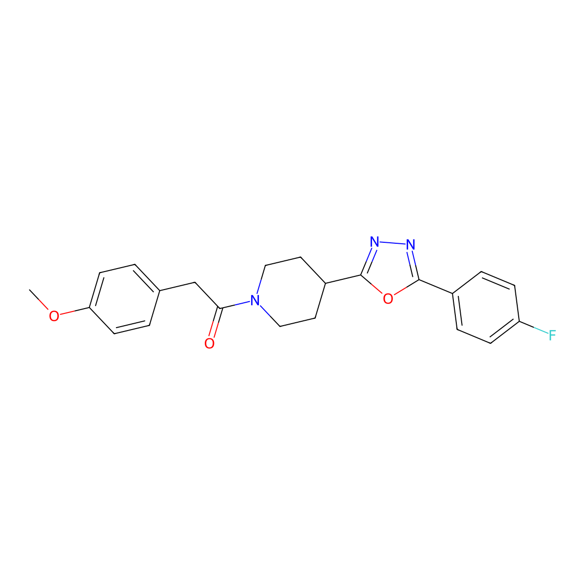 1-(4-(5-(4-Fluorophenyl)-1,3,4-oxadiazol-2-yl)piperidin-1-yl)-2-(4-methoxyphenyl)ethanone molecular structure, CAS 1170644-88-8