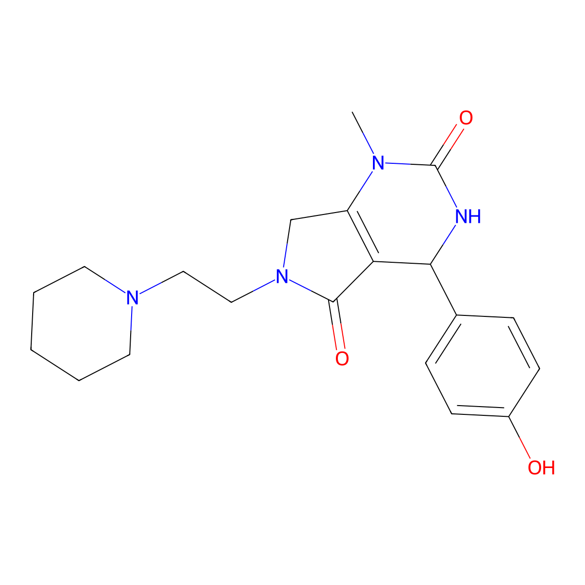 4-(4-hydroxyphenyl)-1-methyl-6-(2-(piperidin-1-yl)ethyl)-3,4,6,7-tetrahydro-1H-pyrrolo[3,4-d]pyrimidine-2,5-dione molecular structure, CAS 1170645-41-6