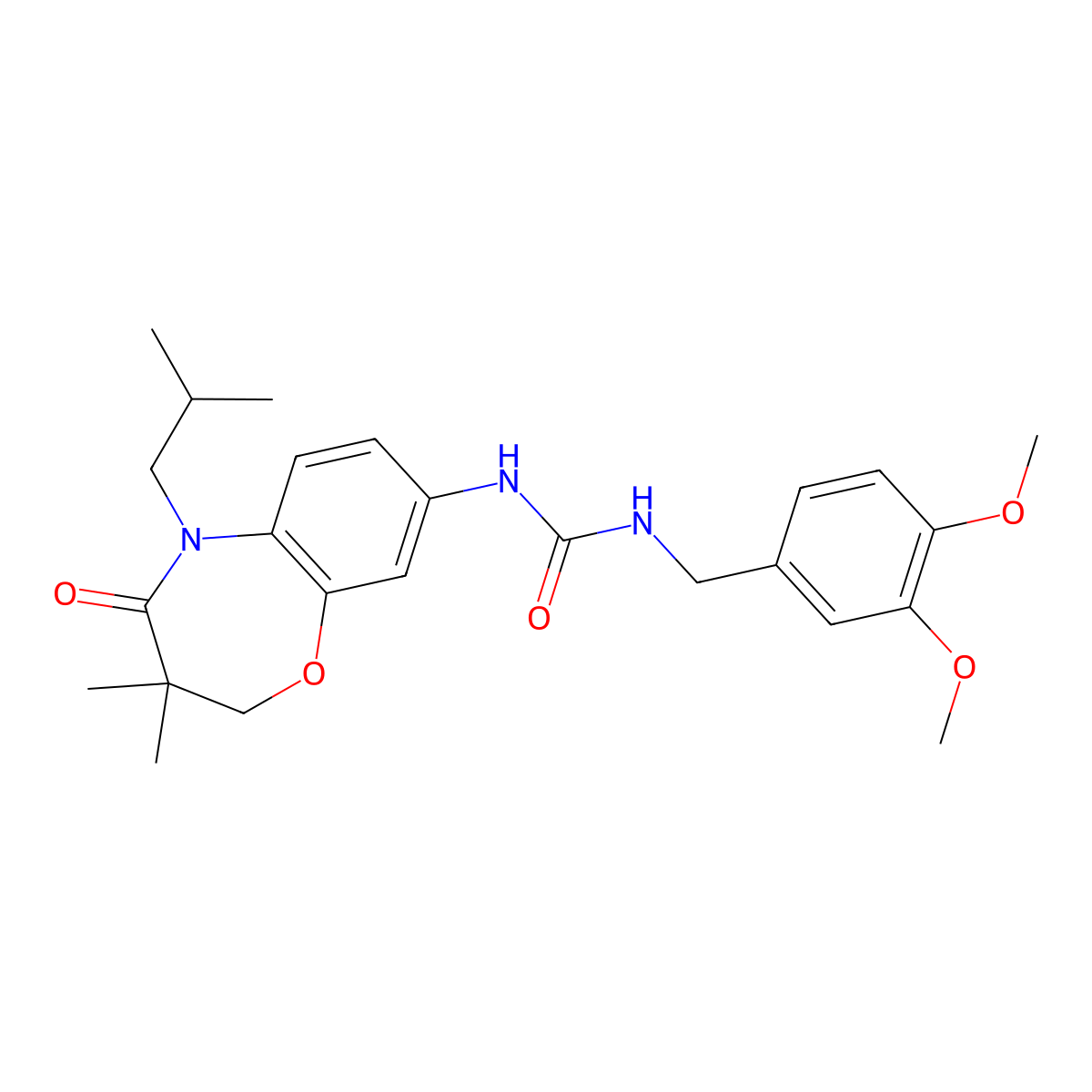 1-(3,4-Dimethoxybenzyl)-3-(5-isobutyl-3,3-dimethyl-4-oxo-2,3,4,5-tetrahydrobenzo[b][1,4]oxazepin-8-yl)urea molecular structure, CAS 1170645-60-9