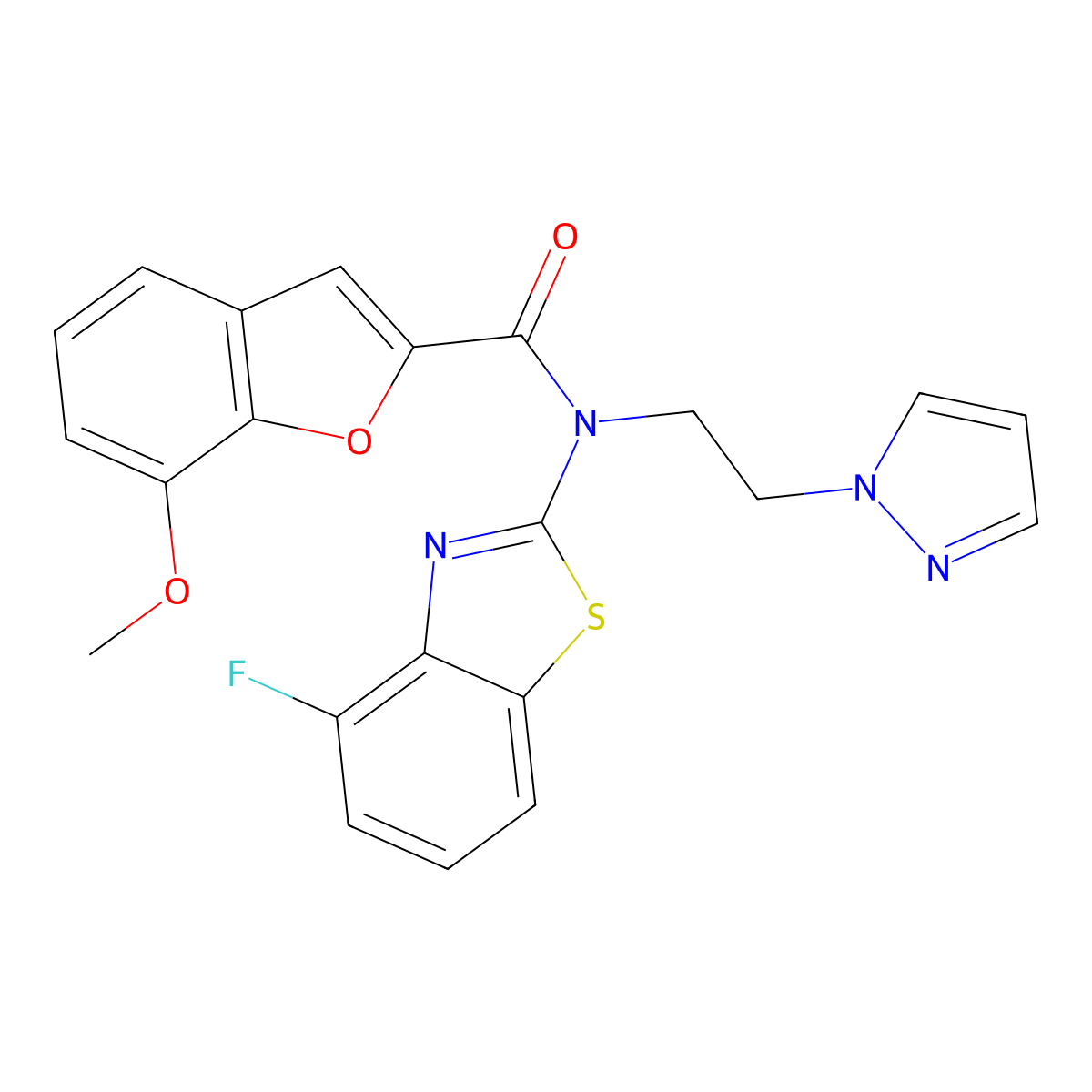 N-(2-(1H-pyrazol-1-yl)ethyl)-N-(4-fluorobenzo[d]thiazol-2-yl)-7-methoxybenzofuran-2-carboxamide molecular structure, CAS 1170646-90-8