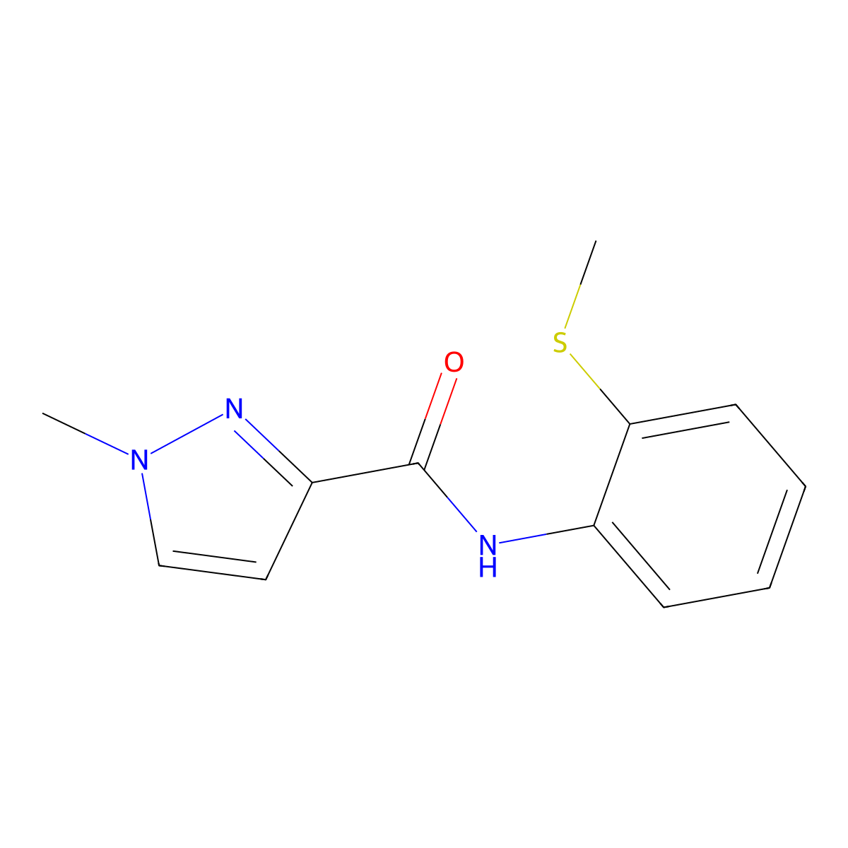 1-methyl-N-(2-(methylthio)phenyl)-1H-pyrazole-3-carboxamide molecular structure, CAS 1170647-32-1