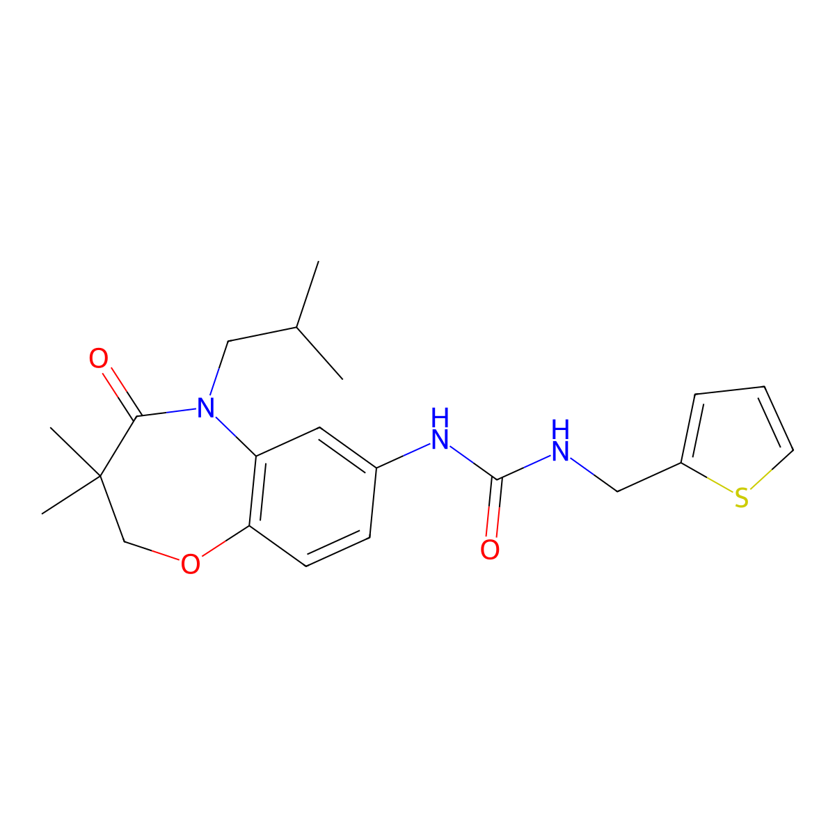 1-(5-Isobutyl-3,3-dimethyl-4-oxo-2,3,4,5-tetrahydrobenzo[b][1,4]oxazepin-7-yl)-3-(thiophen-2-ylmethyl)urea molecular structure, CAS 1170647-35-4