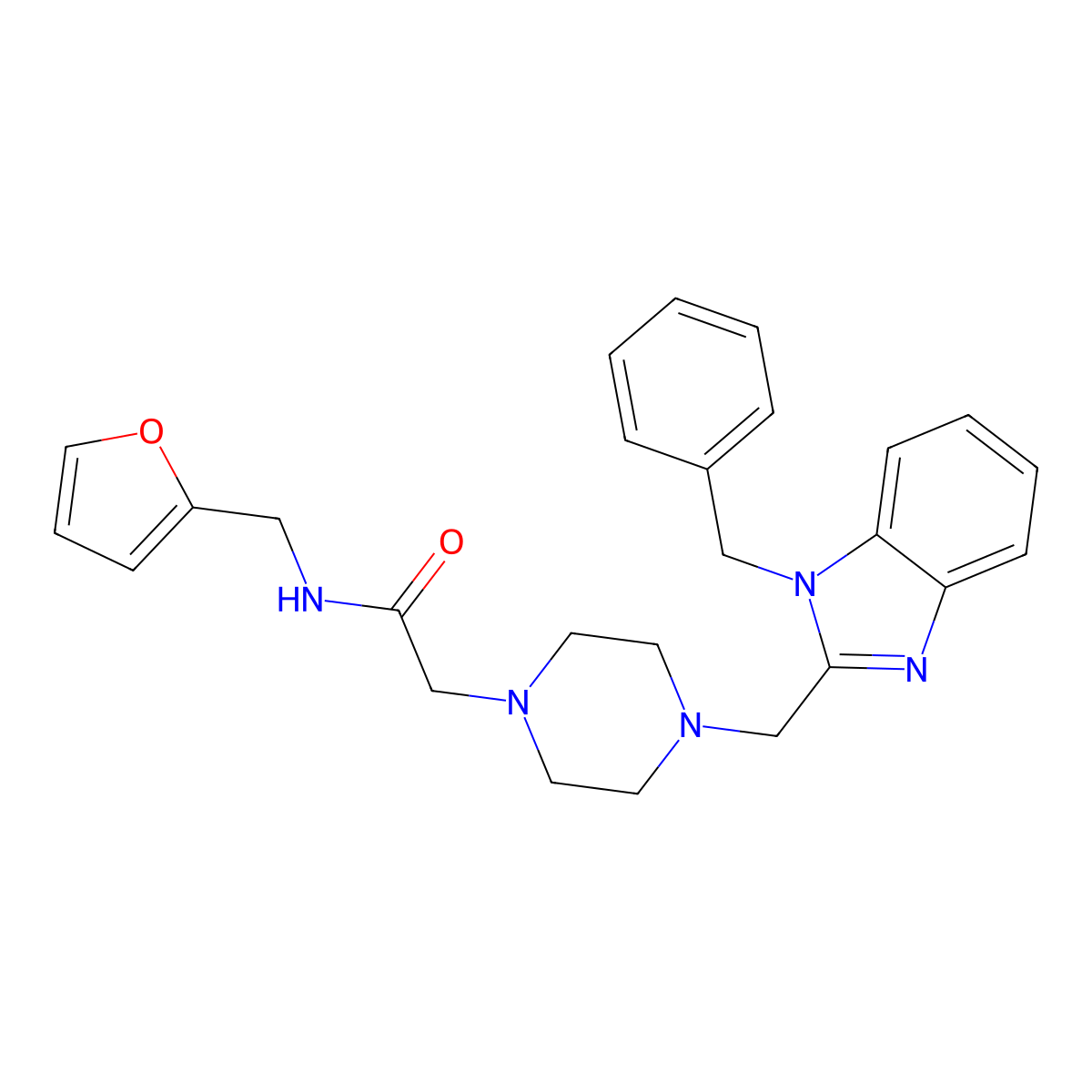 2-(4-((1-benzyl-1H-benzo[d]imidazol-2-yl)methyl)piperazin-1-yl)-N-(furan-2-ylmethyl)acetamide molecular structure, CAS 1170647-53-6