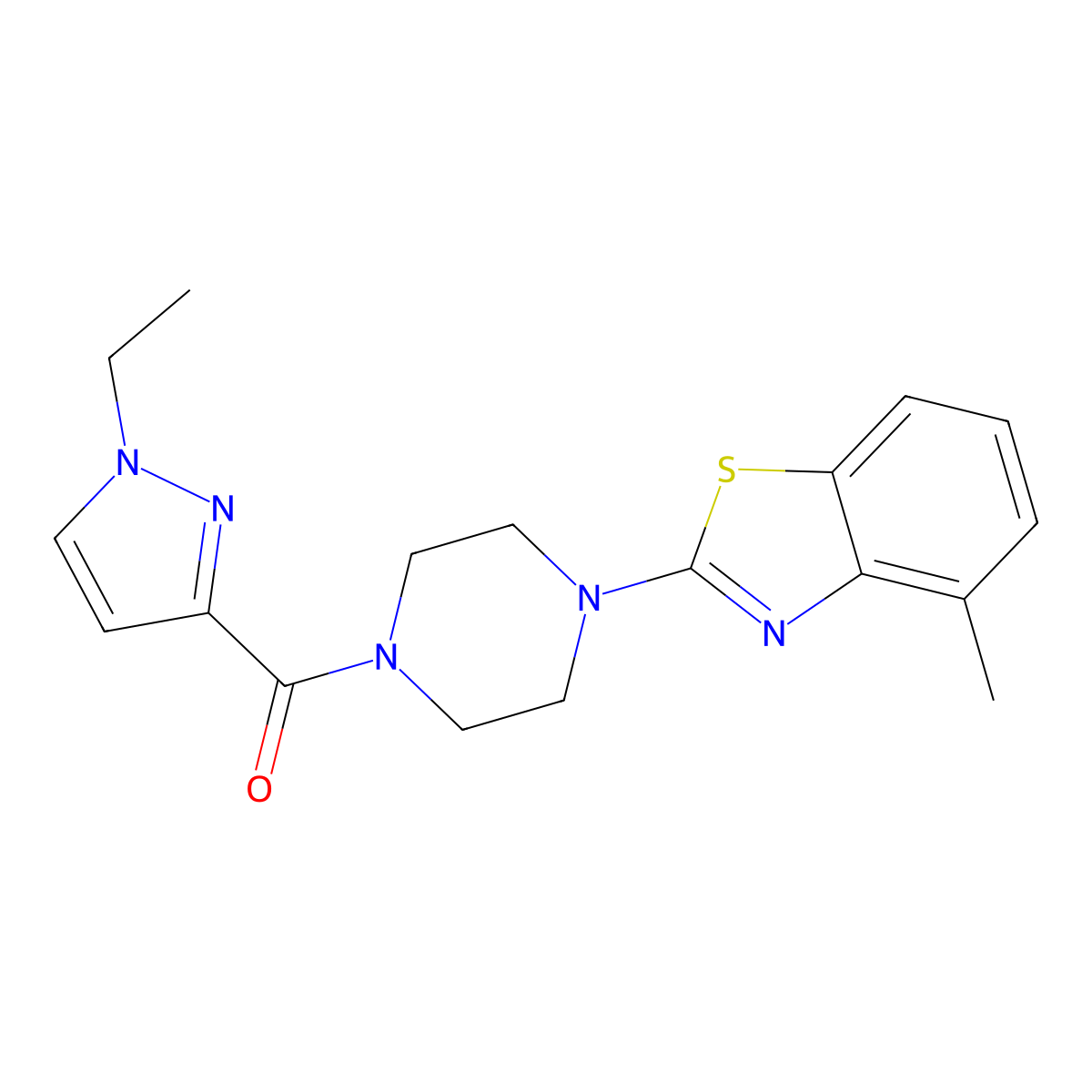 (1-ethyl-1H-pyrazol-3-yl)(4-(4-methylbenzo[d]thiazol-2-yl)piperazin-1-yl)methanone molecular structure, CAS 1170648-06-2