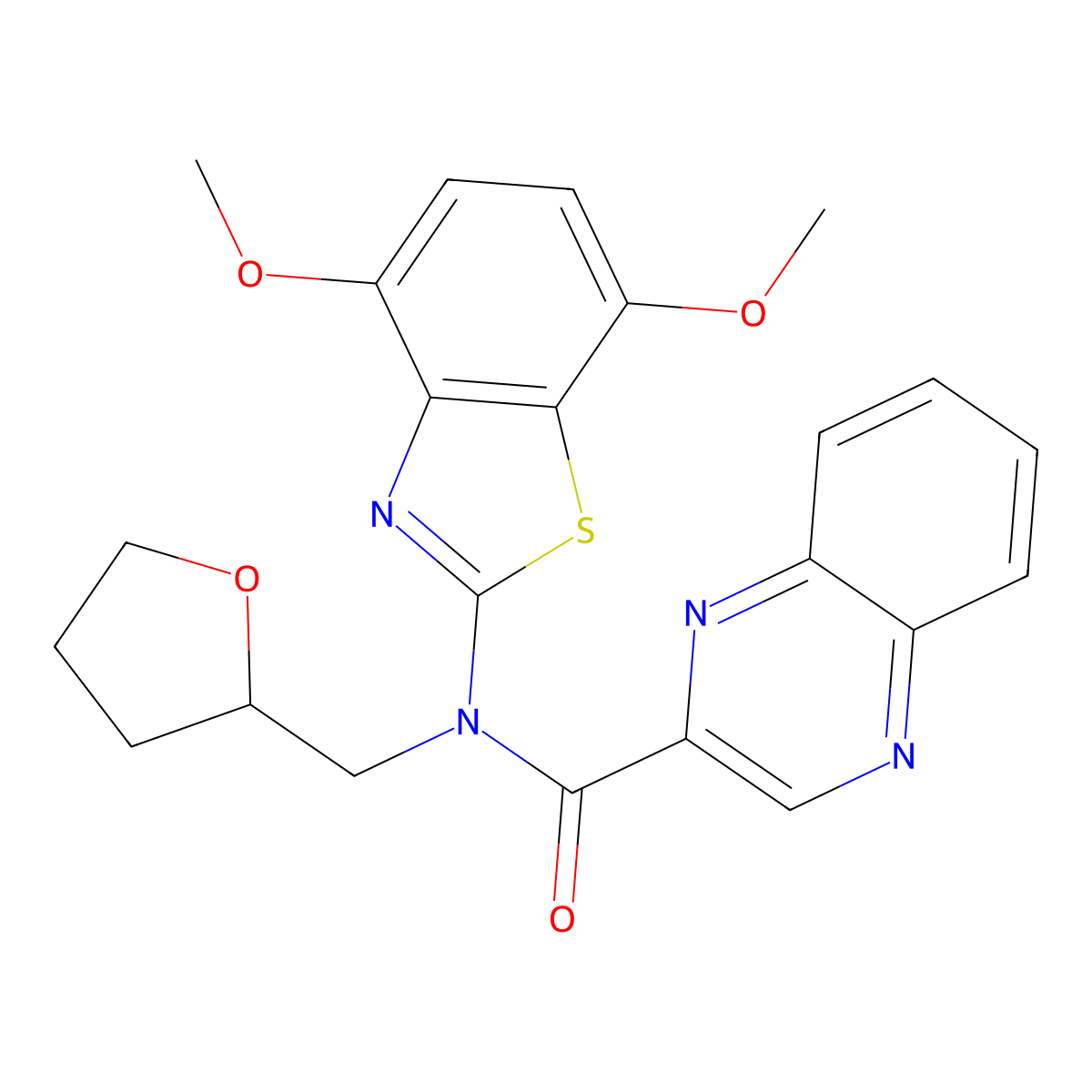 N-(4,7-dimethoxybenzo[d]thiazol-2-yl)-N-((tetrahydrofuran-2-yl)methyl)quinoxaline-2-carboxamide molecular structure, CAS 1170650-16-4