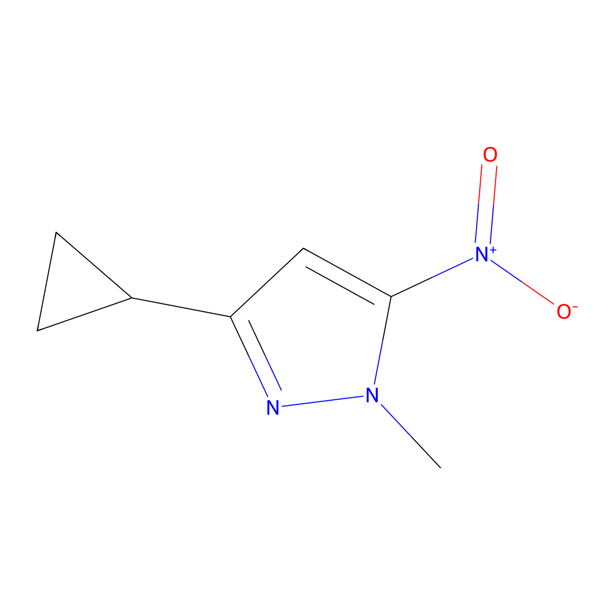 3-cyclopropyl-1-methyl-5-nitro-1H-pyrazole molecular structure, CAS 1170650-45-9