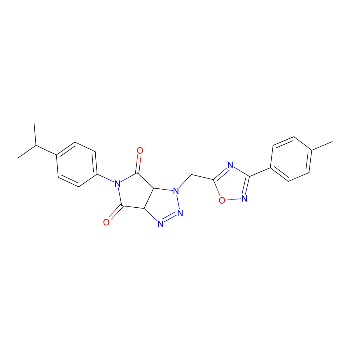 1-{[3-(4-methylphenyl)-1,2,4-oxadiazol-5-yl]methyl}-5-[4-(propan-2-yl)phenyl]-1H,3aH,4H,5H,6H,6aH-pyrrolo[3,4-d][1,2,3]triazole-4,6-dione molecular structure, CAS 1170651-93-0