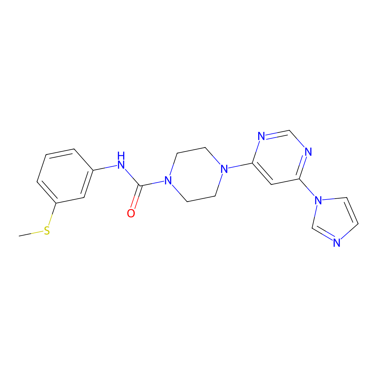 4-(6-(1H-imidazol-1-yl)pyrimidin-4-yl)-N-(3-(methylthio)phenyl)piperazine-1-carboxamide molecular structure, CAS 1170651-98-5