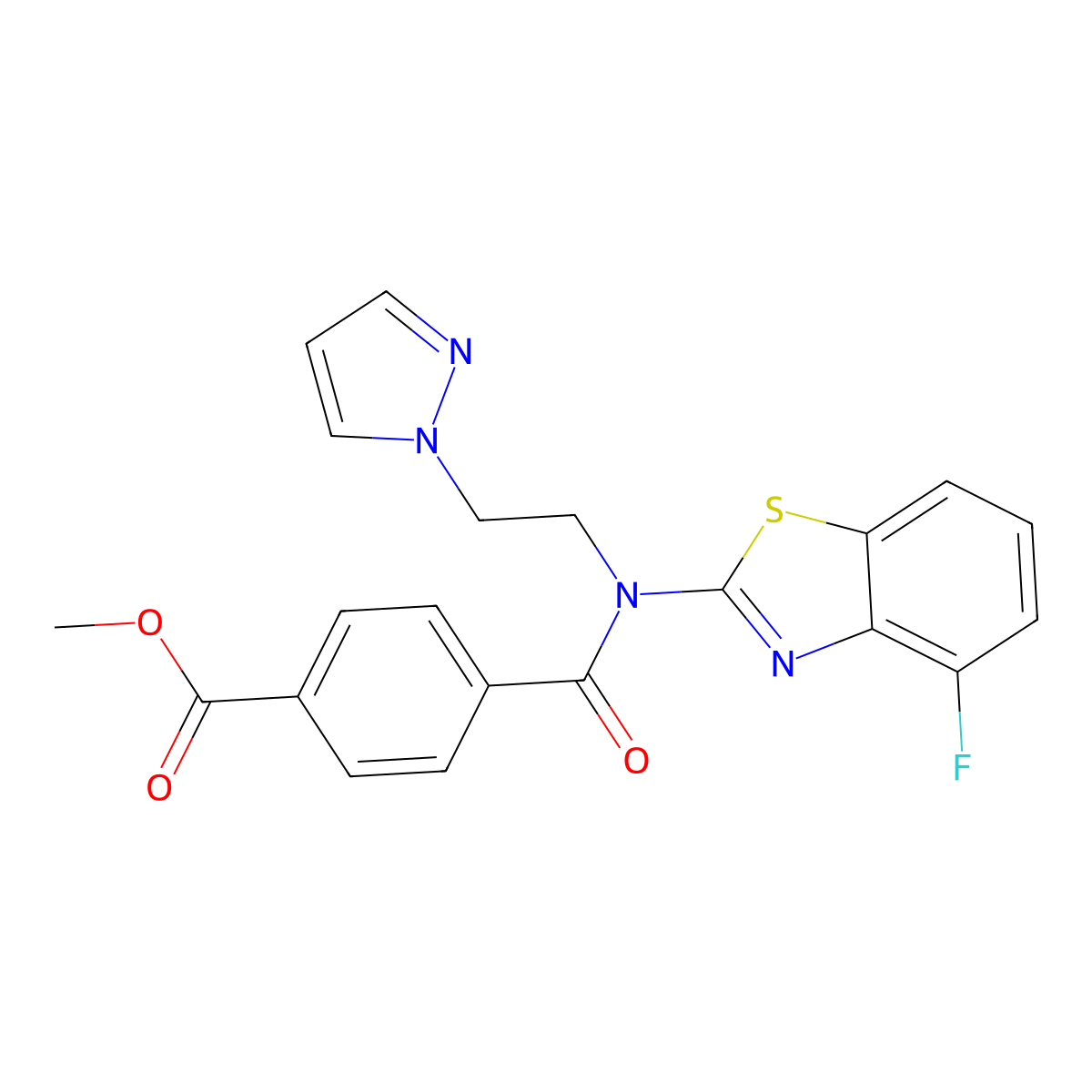 methyl 4-((2-(1H-pyrazol-1-yl)ethyl)(4-fluorobenzo[d]thiazol-2-yl)carbamoyl)benzoate molecular structure, CAS 1170652-81-9